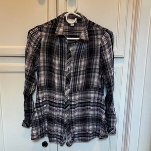 J. Jill purple blue Black and White Plaid Casual Shirt